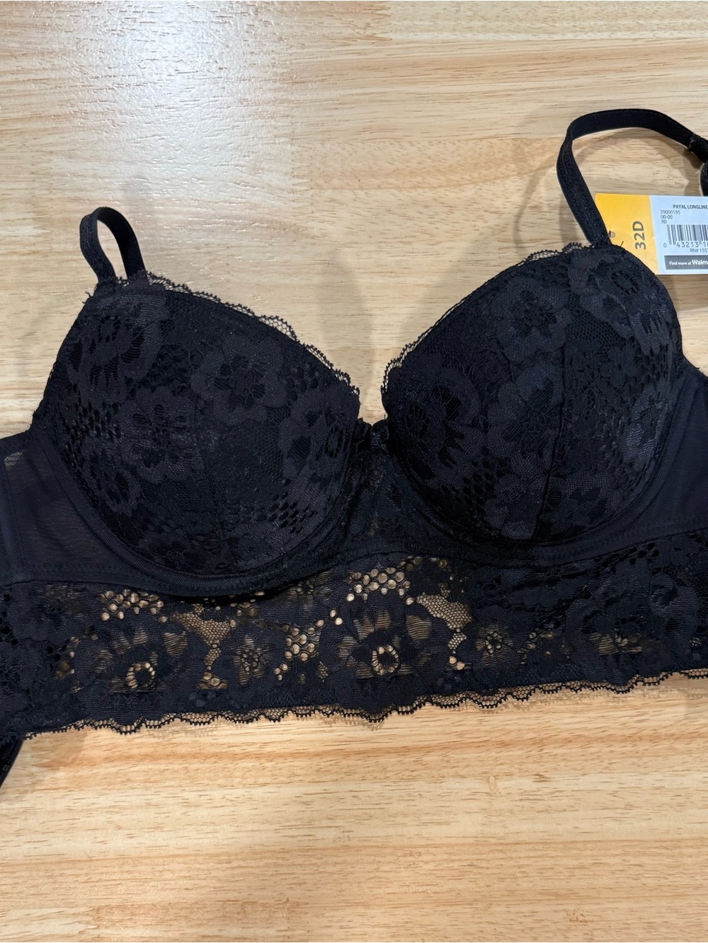 Adore Me Black Lace Longline Underwire Bra